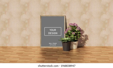 Wood Frame Mockup Brown Background