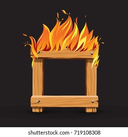 Wood frame on fire
