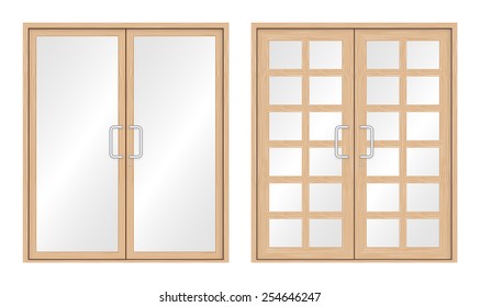 Wood front entry door with glass, Beautiful wood grain decorative to contemporary styles with 2 different obscure glass for privacy style to fit your home and your design, Vector illustration design.