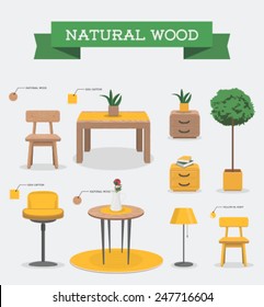 wood furniture set flat design