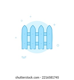 Wood garden fence vector icon. Flat illustration. Filled line style. Blue monochrome design. Editable stroke. Adjust line weight.