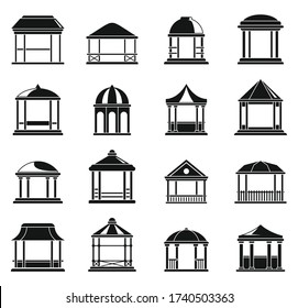 Wood gazebo icons set. Simple set of wood gazebo vector icons for web design on white background