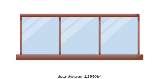 Wood And Glass Fence For Balcony And Terrace. Modern Fencing, Railing. Handrail Panel. Plexiglass And Wooden Banister. Architecture Element. Flat Vector Illustration Isolated On White Background