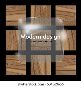 Wood and glass. Texture of a tree, wooden bars. Black background. Modern design. Natural materials. Vector illustration.