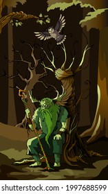 Wood Goblin in the forest, vector illustration