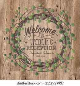 Wood grain background and wreath welcome board design