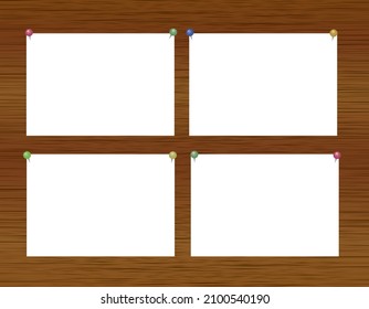 Wood grain board with horizontal note paper and copy paper pinned