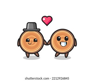 wood grain cartoon character couple with fall in love gesture , cute design