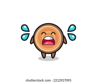 wood grain cartoon illustration with crying gesture , cute design