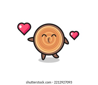 wood grain character cartoon with kissing gesture , cute design
