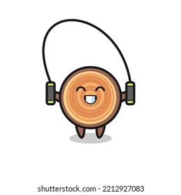 wood grain character cartoon with skipping rope , cute design