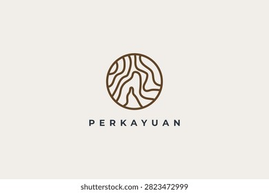 Wood Grain Circular Logo Design — Minimalist Brown Timber Branding Emblem