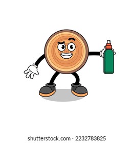 wood grain illustration cartoon holding mosquito repellent , character design