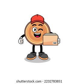 wood grain mascot cartoon as an courier , character design