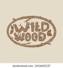 wood graphic typography design forest illustration handwriting logo nature vintage outdoor emblem leaf