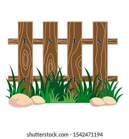 Wood and grass fence. Illustration of vector fence design.