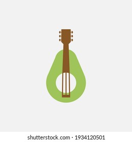 Wood Guitar Fruit Avocado Green and Brown Color Combination Logo