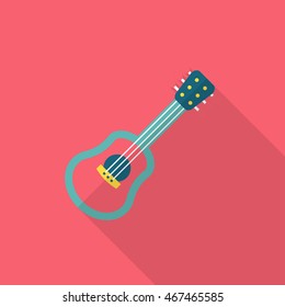 Wood guitar icon , Vector flat long shadow design.