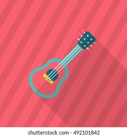 Wood guitar icon , Vector flat long shadow design.