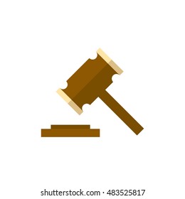 Wood hammer icon in flat color style. Law justice judge auction bidder