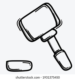 Wood hammer vector icon. Drawing sketch illustration hand drawn line.