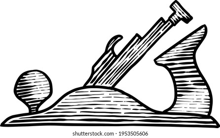 wood hand plane hand drawn vector illustration. vintage style.