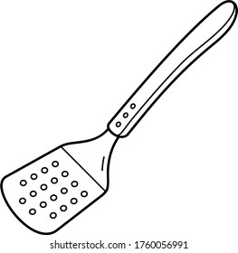 Wood handle spatula for bbq. Vector outline icon.