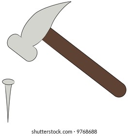 wood handled hammer and nail - vector illustration