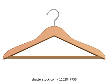 Wood Hanger For Clothes. Isolated On White.