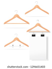 Wood hangers set. Vector illustration isolated on white background. EPS10.