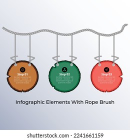 Madera colgando elementos infográficos con pincel de cuerda. etiqueta de pasos de diagrama de flujo, diseño de pancartas de presentación de información de visualización de datos.