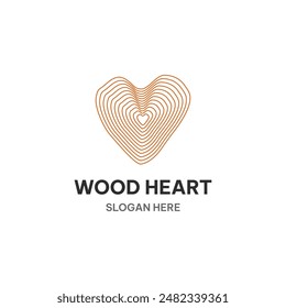 Wood heart logo in interpolated line. Wood heart vector illustration