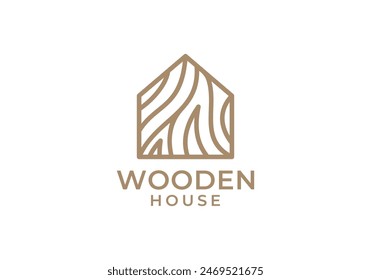 wood home logo. house builder abstract linear vector design