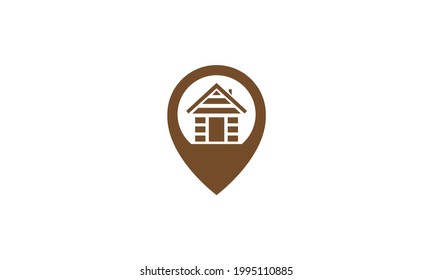  wood home with pin map location logo vector icon illustration design