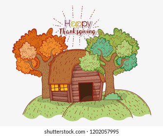 wood house with autumn tree leaves