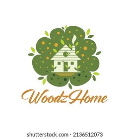 Wood House in Deep Green Forest Vector Logo