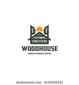 wood house forest logo vector