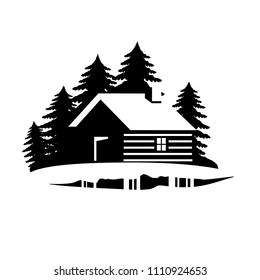 Wood house in the hill  icons vector.