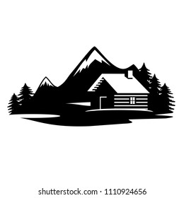 Wood house in the hill  icons vector.