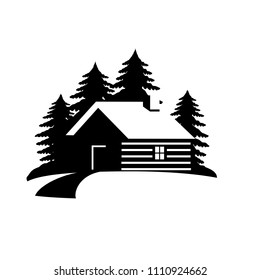 Wood house in the hill  icons vector.