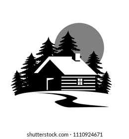 Wood house in the hill  icons vector.