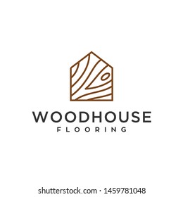 Wood House Home Grain Timber Lumber Vector Icon Logo Design