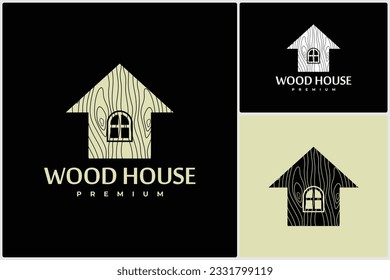 Wood House Home Grain Timber Lumber Vector Icon Logo Design