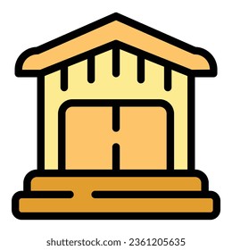 Wood house icon outline vector. Cambodia city. Trip art color flat