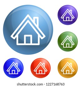 Wood house icons set vector 6 color isolated on white background