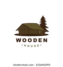 Wood house illustration logo design vector template.Cabin log icon