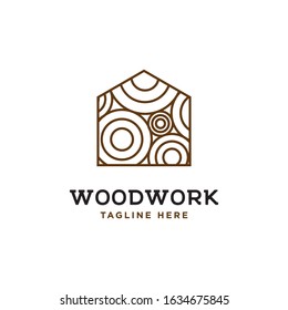 Wood House Illustration Logo Design Vector Template