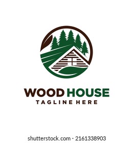 wood house logo with circle concept