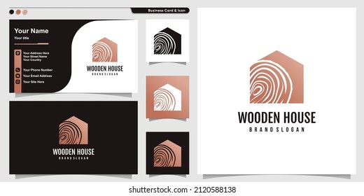 Wood house logo design with creative element concept Premium Vector