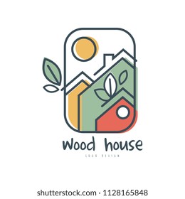 Wood house logo design, ecologic home sign vector Illustration on a white background.